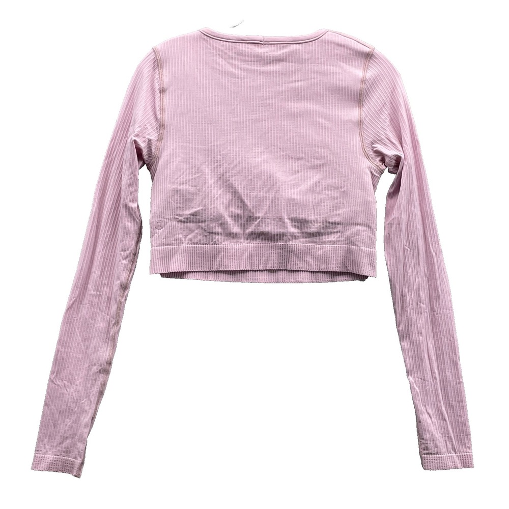 Lululemon Crop Top Women 8 Pink Built in Bra Ribbed Athletic Lined Workout Gorp - Picture 2 of 12